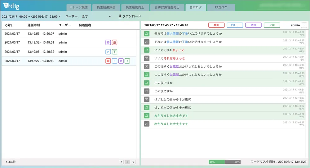 応対中の全オペレーターの通話内容をリアルタイムにモニタリング