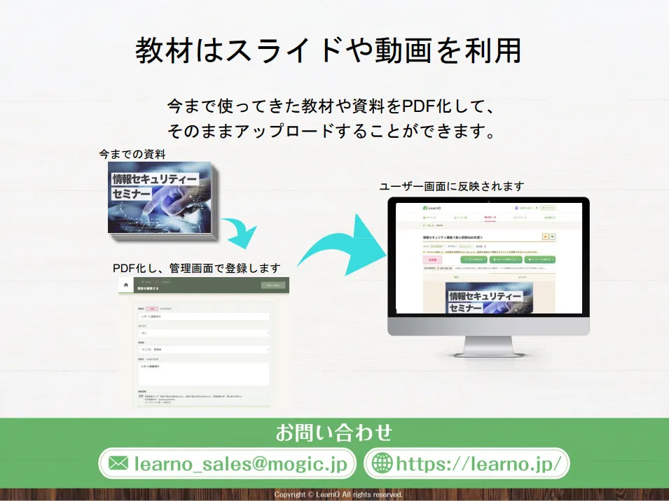 教材はスライドや動画を利用