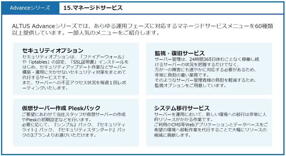 60種類以上のマネージドサービス