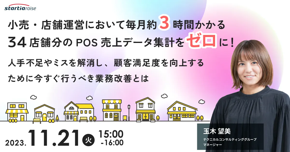 小売・店舗運営において毎月約3時間かかる34店舗分のPOS売上データ集計をゼロに！