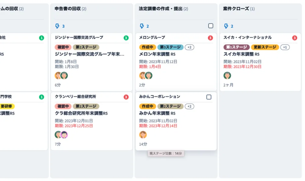 カンバン形式による案件管理が可能