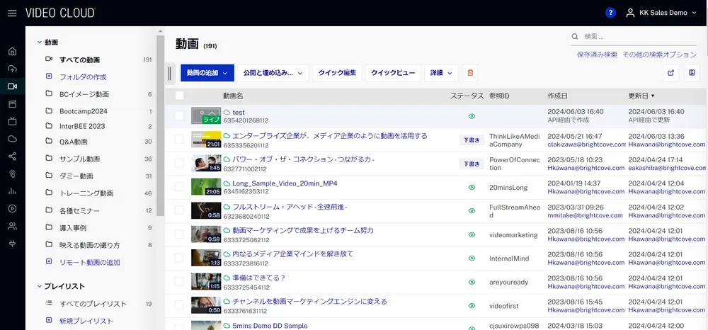 Video Cloud管理画面 （コンテンツ管理）