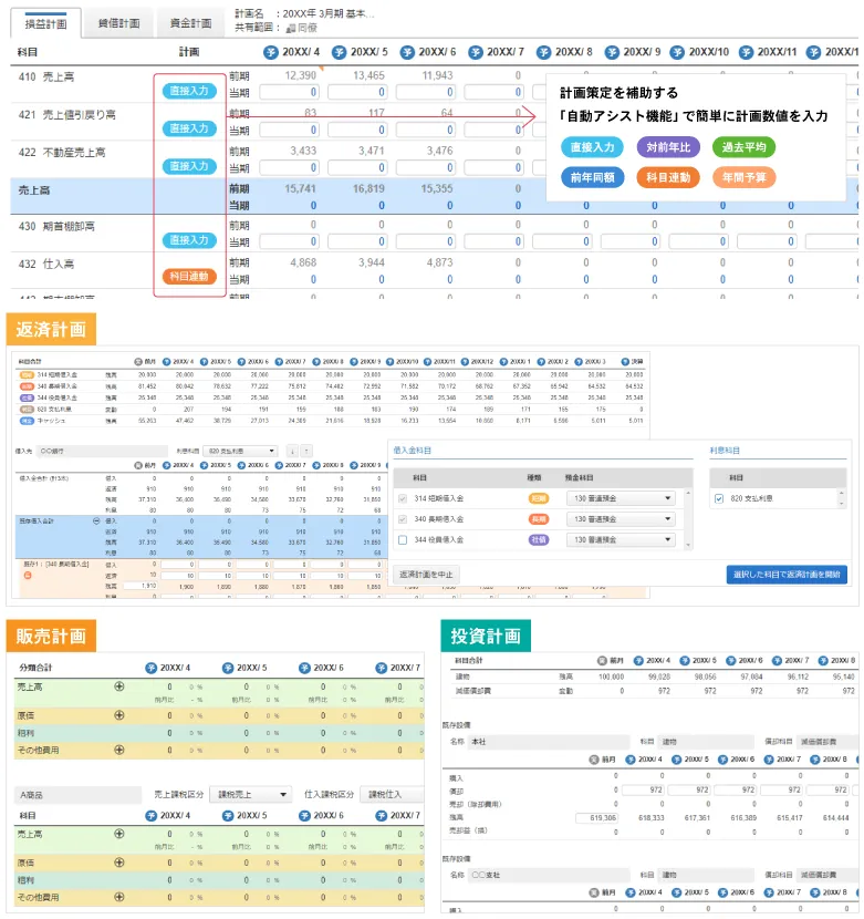 自動アシスト機能で経営計画をスピーディーに作成