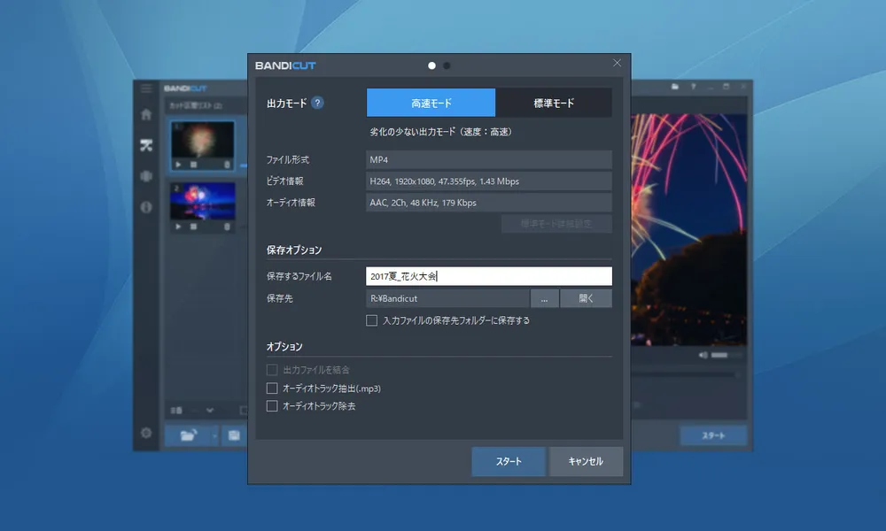 Bandicutの出力設定画面