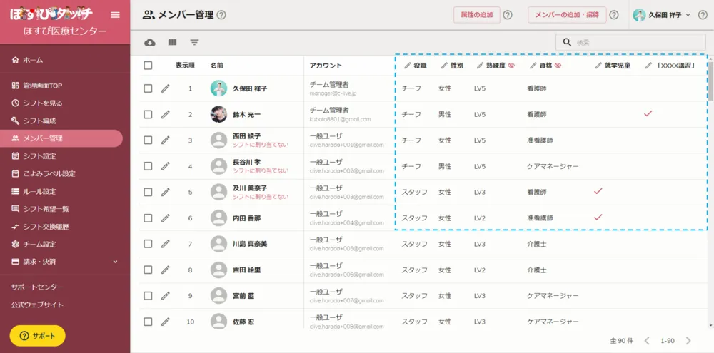 スタッフ情報の管理画面