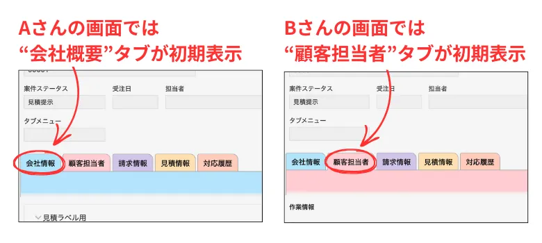 ユーザーや組織ごとにタブの初期表示を設定できる