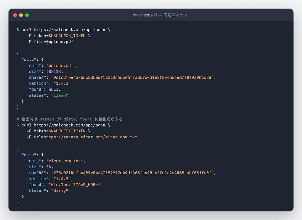 API のリクエストとレスポンス（JSON）