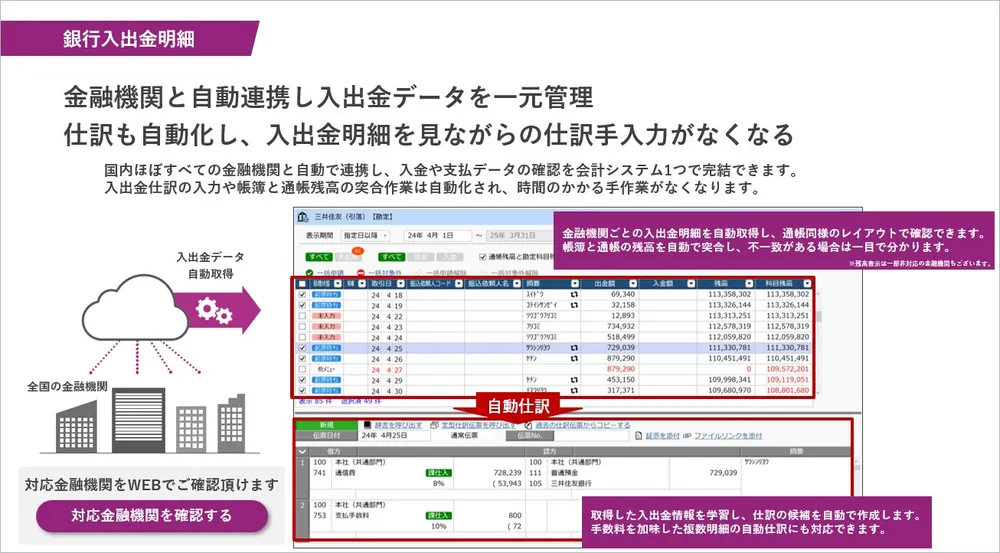 勘定奉行ｉクラウド【銀行入出金明細】
