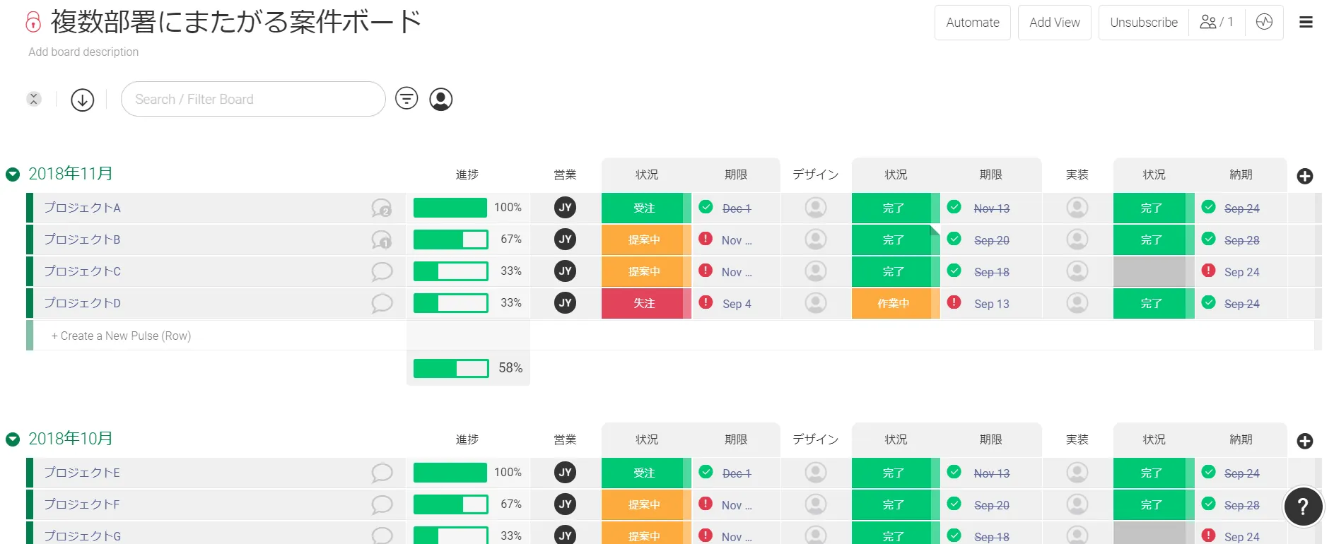 複数部署にまたがる案件管理ボード