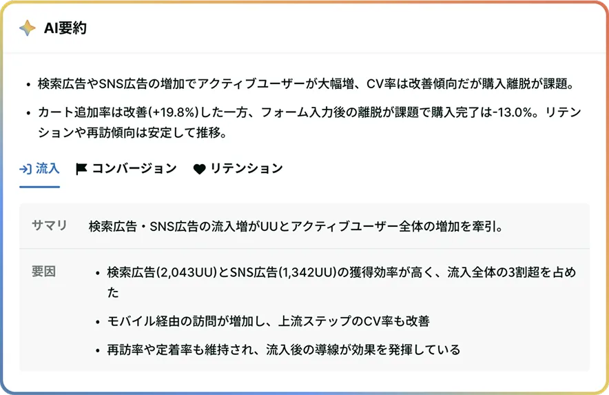 数値変化と要因を知る AI要約