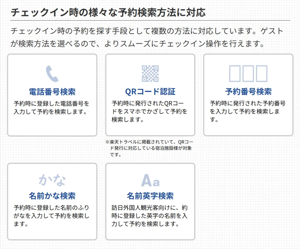 チェックイン時の様々な予約検索方法に対応