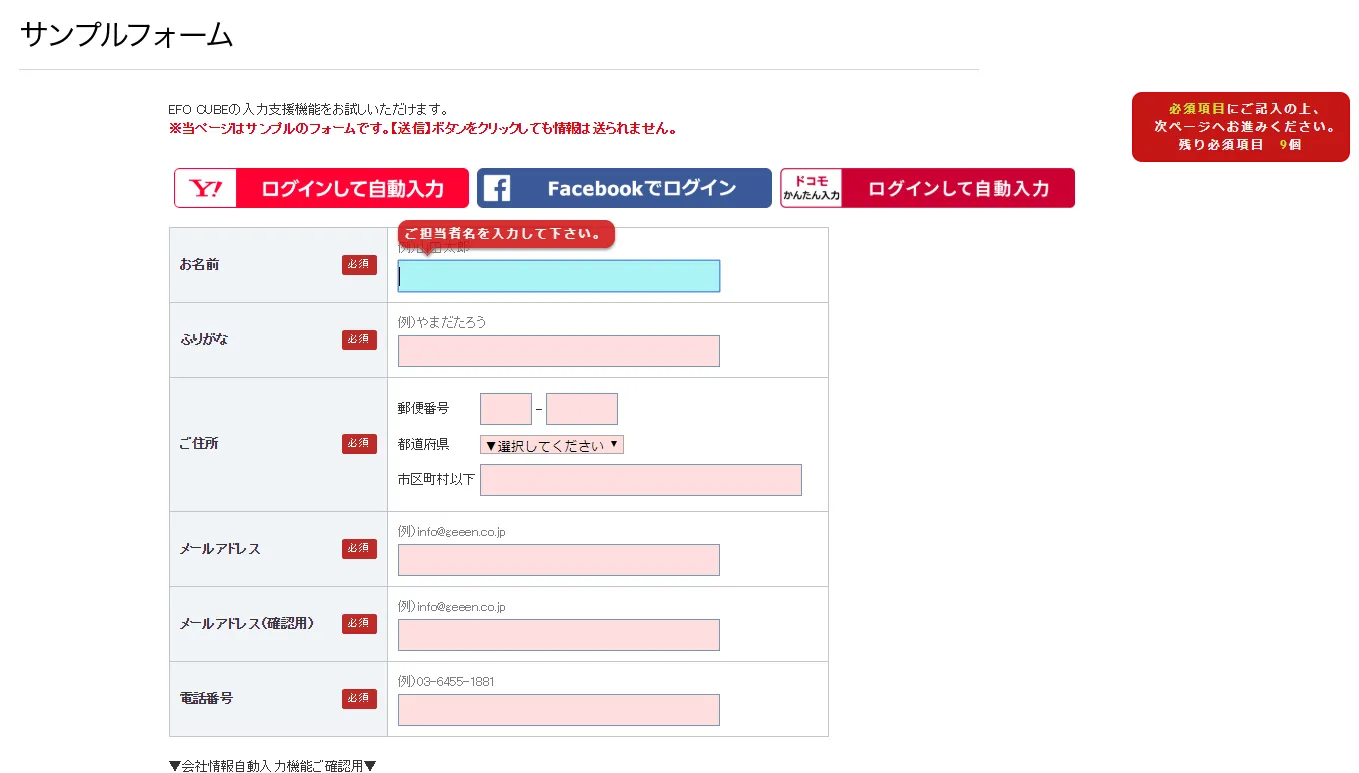 サンプルフォーム