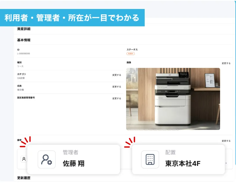 資産の利用者・管理者を明確化。 棚卸し等の管理コストを大幅削減へ