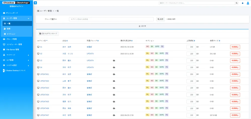 管理コンソール「Shadow Desktop Manager」