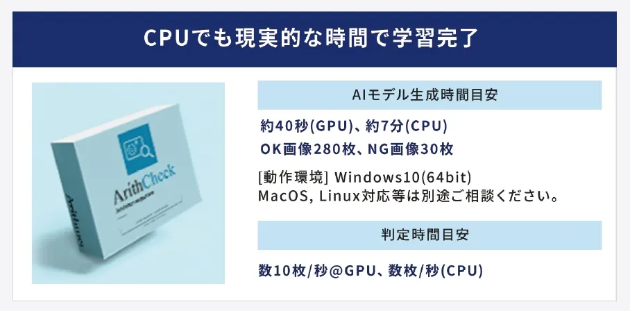 CPUのみのPCでも学習、推論が可能です