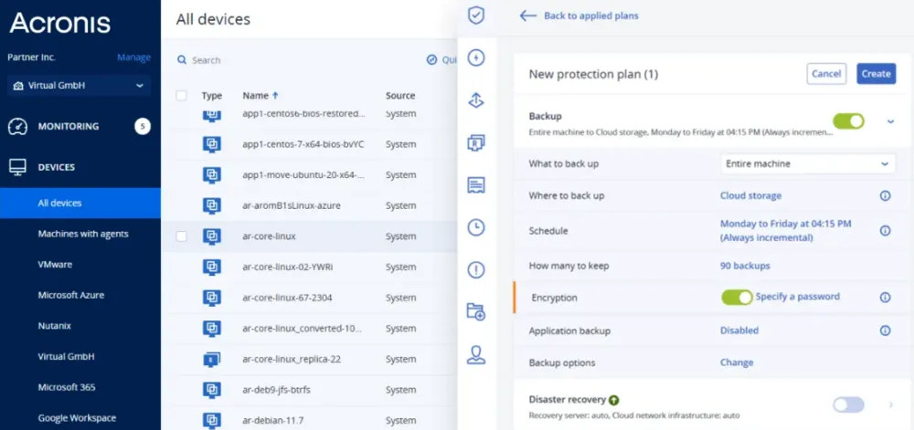 Acronis Cyber Protect 操作画面