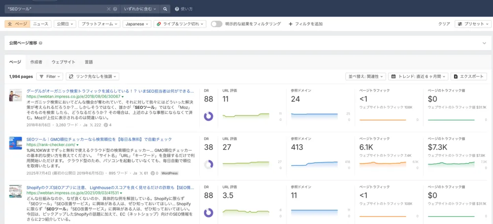 Ahrefsコンテンツエクスプローラー：次世代メンション分析ツール