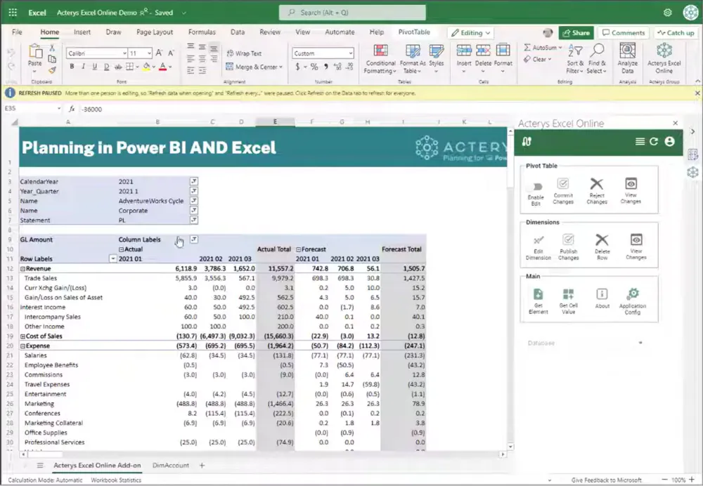 Acterys Excel Add-in