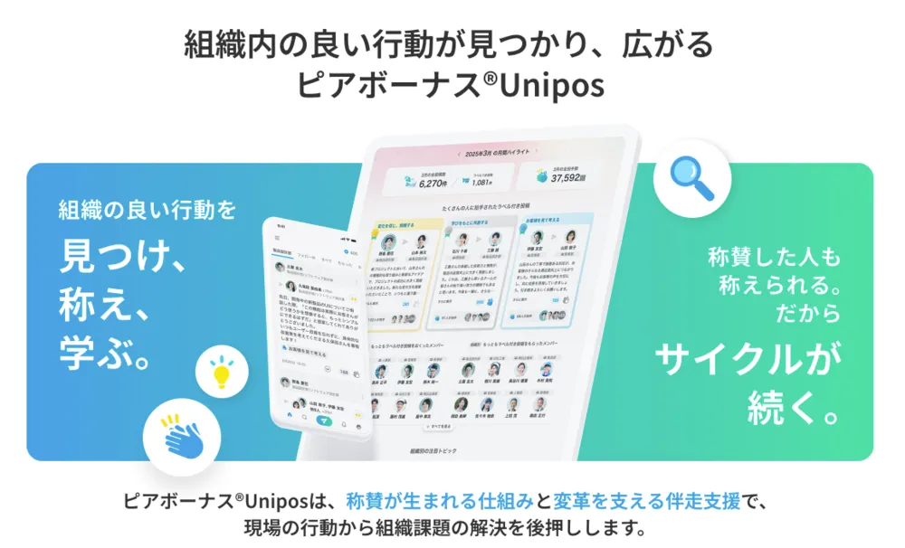 組織内の良い行動が見つかり、広がるピアボーナス®Unipos