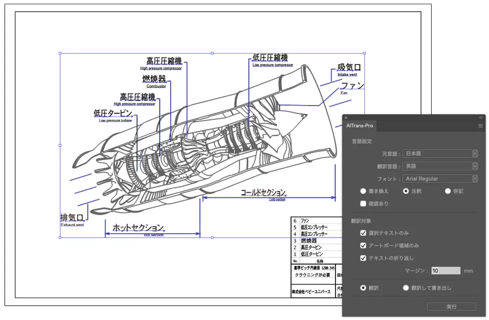 Adobe Illustrator データ上のテキスト成分を自動翻訳