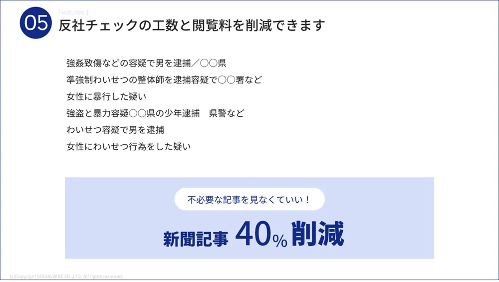 特長１　独自DBで 不要な情報が ヒットしづらい