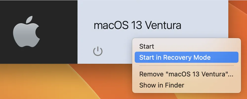 macOS Ventura VM をリカバリモードで起動