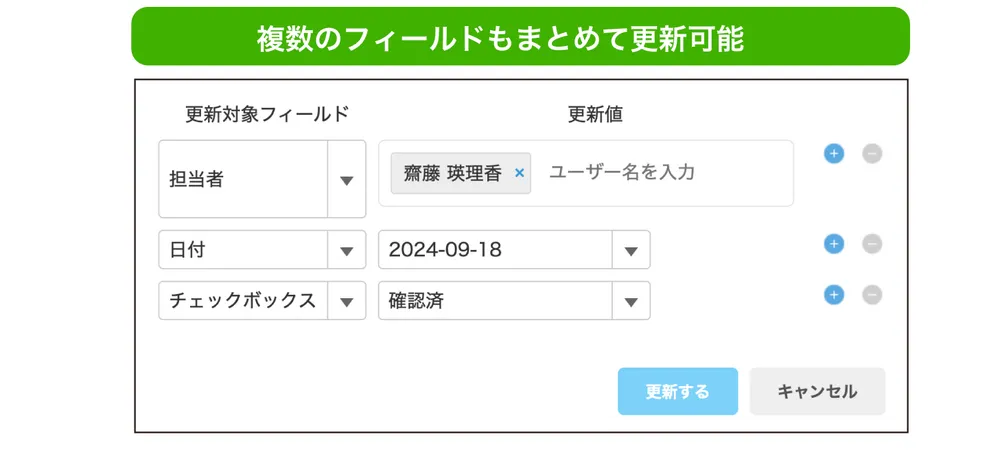 複数のフィールドも更新可能