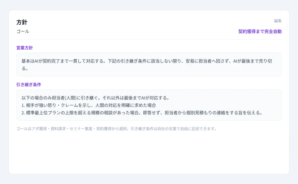 どこまでAIに任せるか、自社の言葉で設定できる