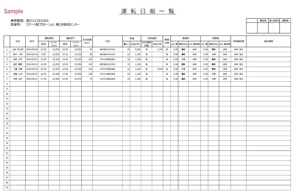 運転日報一覧（帳票）