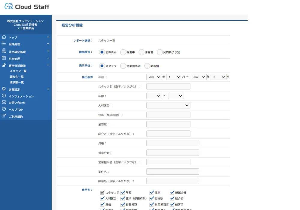 経営分析機能画面