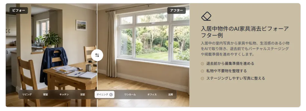 入居中物件の家具消し、私物削除（ダイニング）