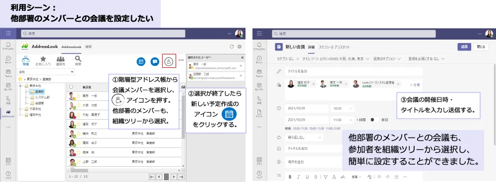 利用例：他部署との会議作成も簡単に