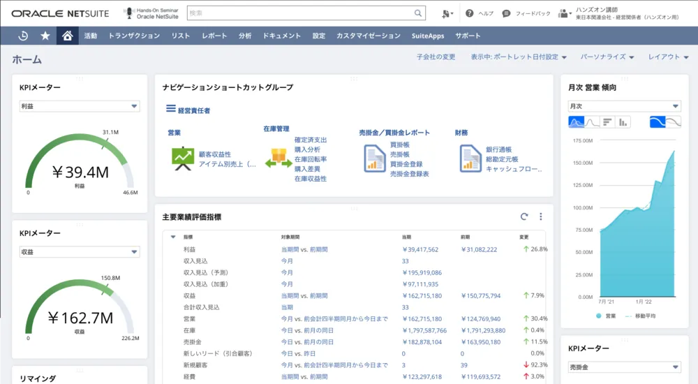 NetSuiteダッシュボード
