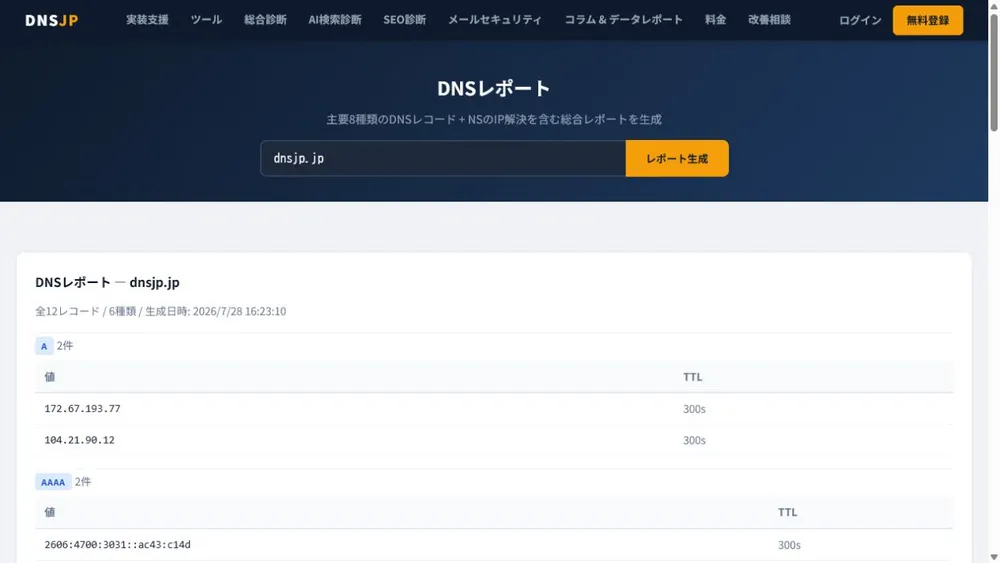 DNS総合レポート