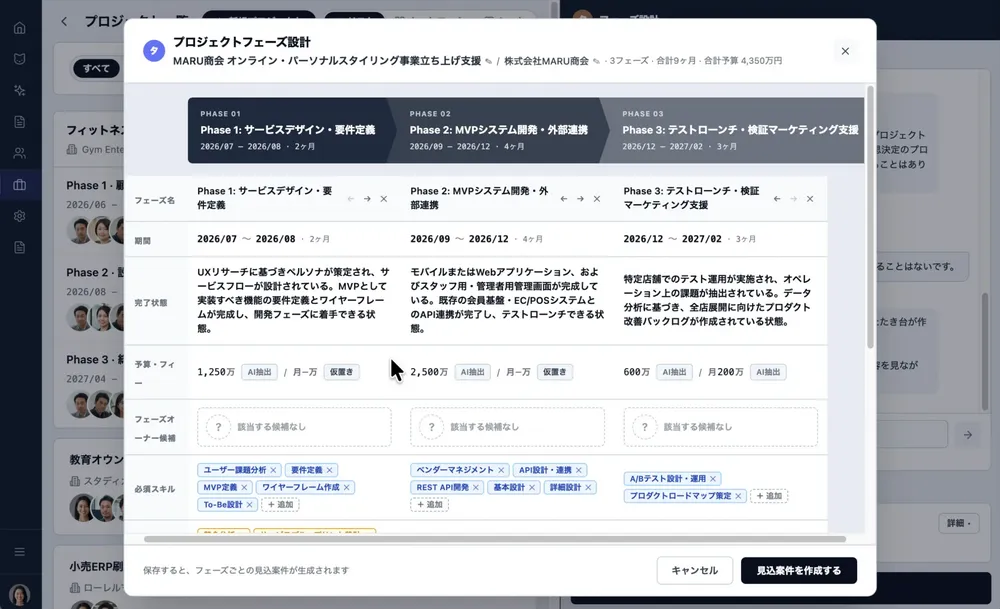 プロジェクトフェーズ設計機能