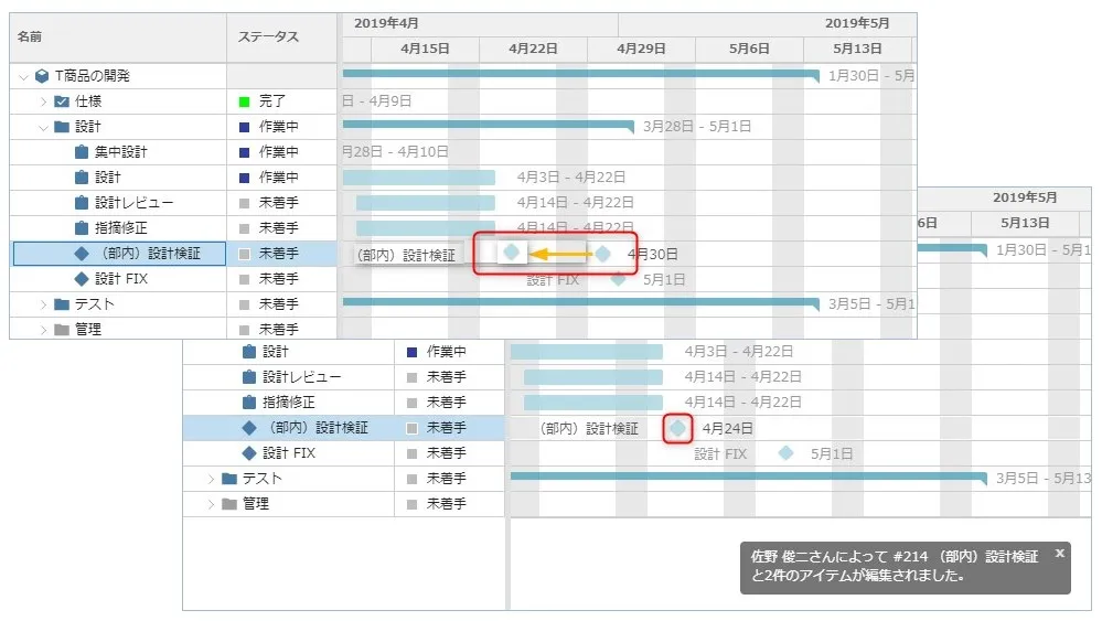 ガントチャートをリアルタイムに共同編集