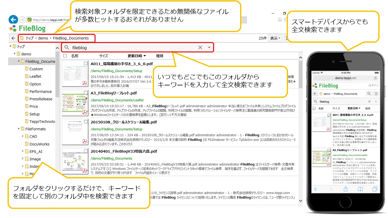 フォルダ検索・属性検索・全文検索でく速く検索できます