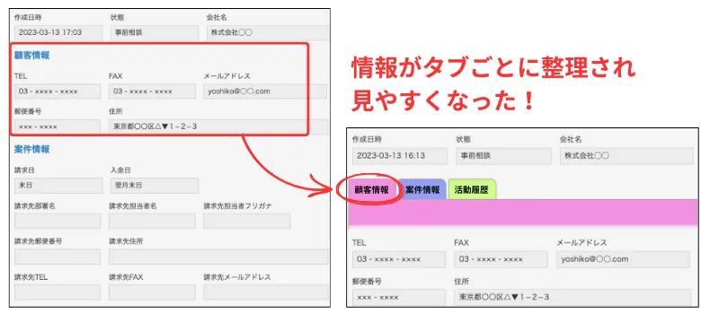 フィールドをタブごとに表示