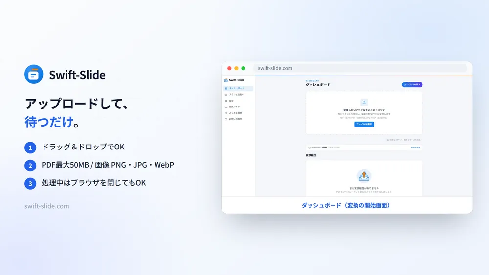 ダッシュボード（変換の開始画面）