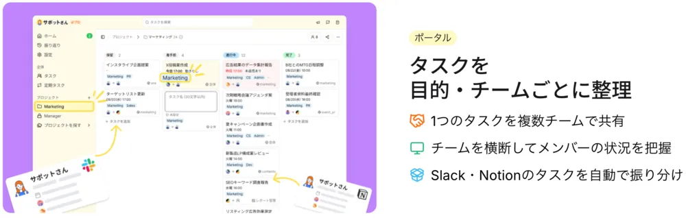 タスクを目的・チームごとに整理
