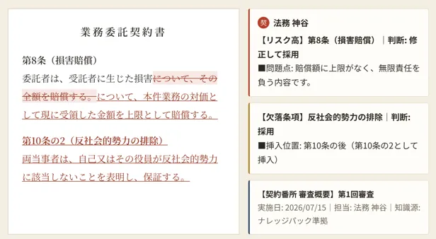 審査結果をWordに反映した例