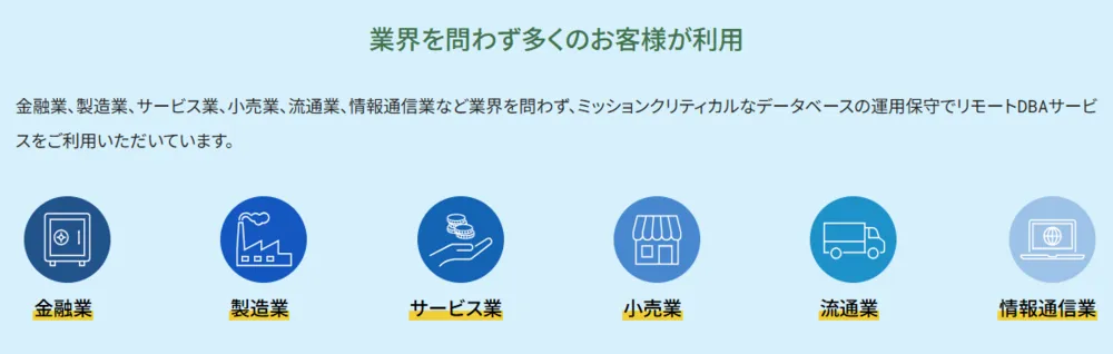 リモートDBAサービス_利用実績業界