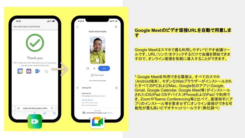 Google Meetのビデオ面接URLを自動で用意します