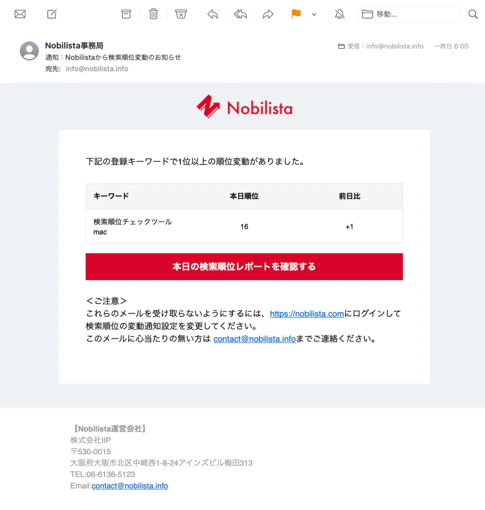 検索順位変動アラート機能
