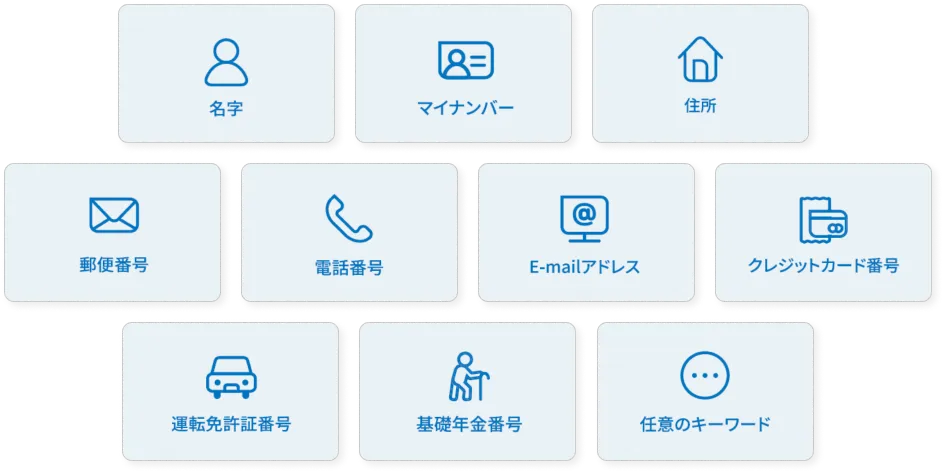 検査可能な情報 個人情報の検出対象