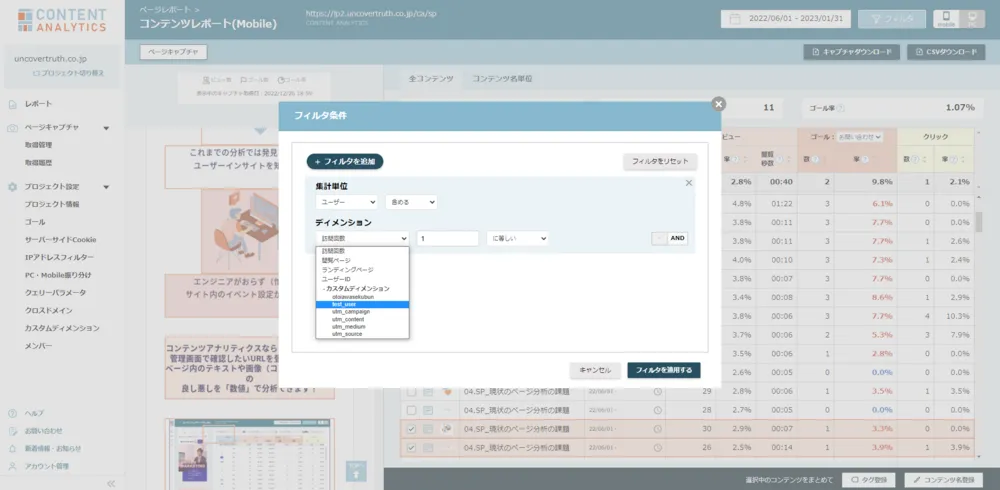 もちろんフィルタをかけてレポートを見ることも可能です！