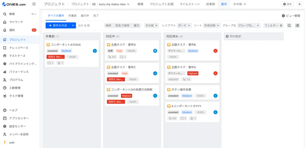 課題のカンバンビュー