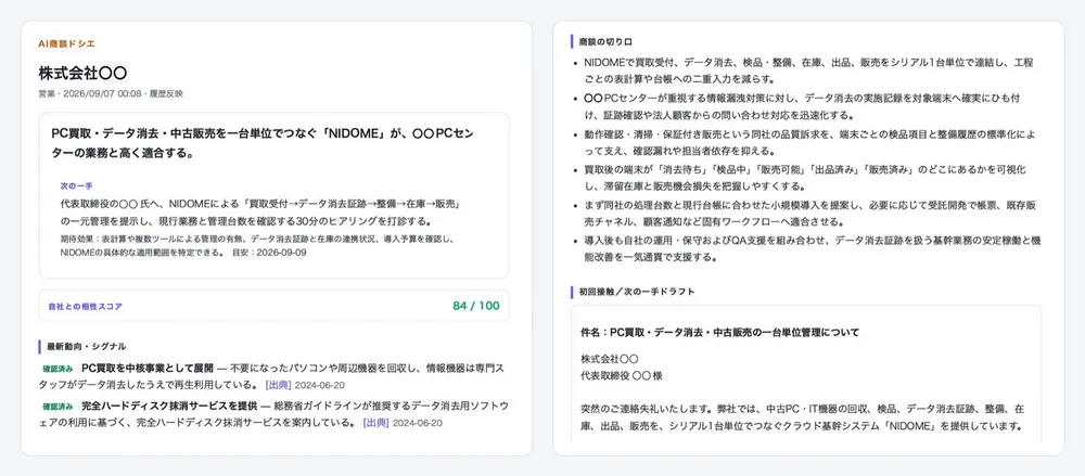 AI商談ドシエ：自社視点の商談準備レポート