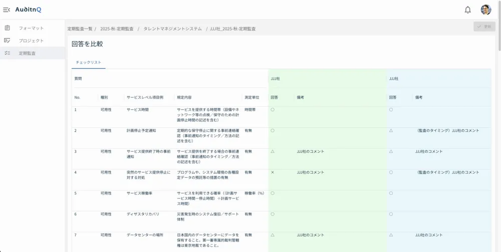 回答内容の閲覧と比較
