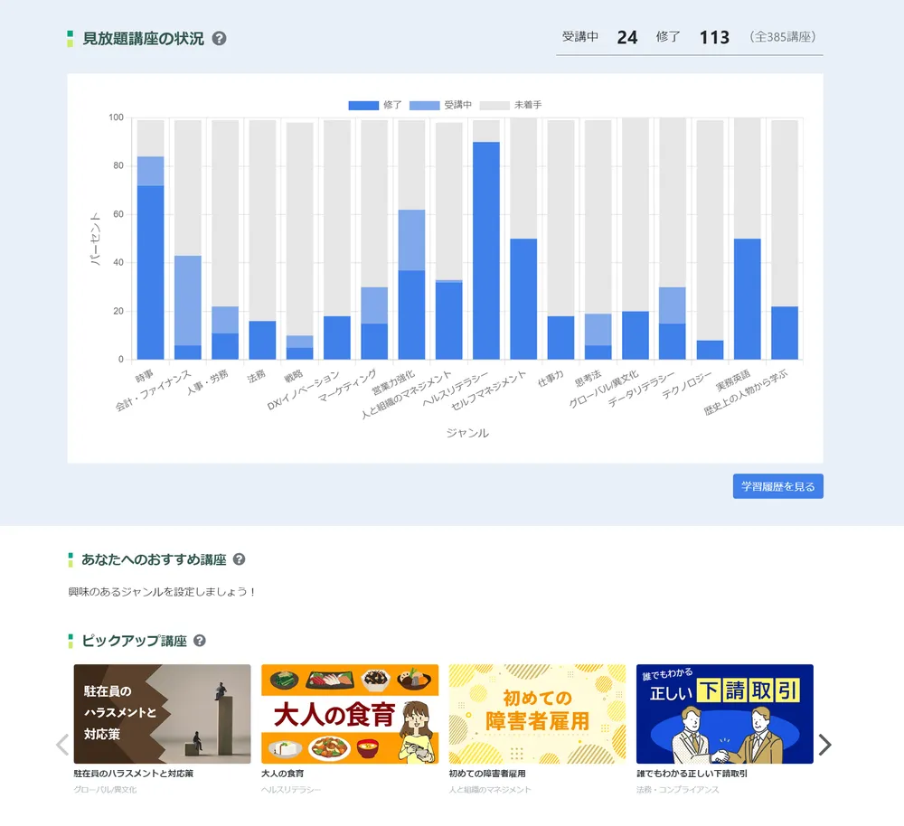 動画講座の受講状況を一元管理